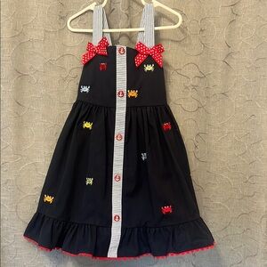 Charming Blue Kids Dress with Red Bow Accents